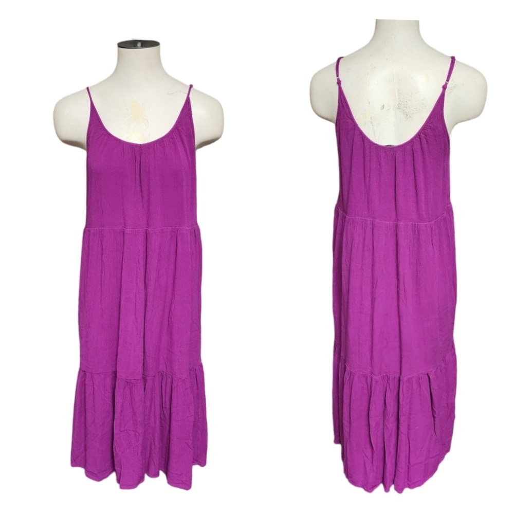 Loft Linen Blend Ruched Ruffle Tiered Pheasant Style Sleeveless Dress Sz SP